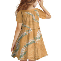 Aloha Pakalana and Puakenikeni Lei Kid Short Sleeve Dress Gold Hawaiian Pattern