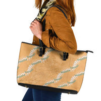 Aloha Pakalana and Puakenikeni Lei Leather Tote Bag Gold Hawaiian Pattern