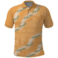 Aloha Pakalana and Puakenikeni Lei Polo Shirt Gold Hawaiian Pattern