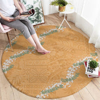 Aloha Pakalana and Puakenikeni Lei Round Carpet Gold Hawaiian Pattern