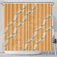 Aloha Pakalana and Puakenikeni Lei Shower Curtain Gold Hawaiian Pattern
