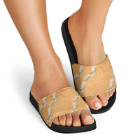 Aloha Pakalana and Puakenikeni Lei Slide Sandals Gold Hawaiian Pattern - Polynesian Pride