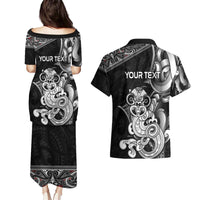 Personalised New Zealand Potae Pango Cricket Couples Matching Puletasi and Hawaiian Shirt Special Maori Hei Tiki Tribal Tattoo