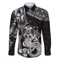 Personalised New Zealand Potae Pango Cricket Family Matching Off Shoulder Maxi Dress and Hawaiian Shirt Special Maori Hei Tiki Tribal Tattoo LT9 Dad's Shirt - Long Sleeve Black - Polynesian Pride
