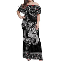 Personalised New Zealand Potae Pango Cricket Off Shoulder Maxi Dress Special Maori Hei Tiki Tribal Tattoo