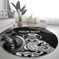 Personalised New Zealand Potae Pango Cricket Round Carpet Special Maori Hei Tiki Tribal Tattoo