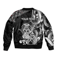 Personalised New Zealand Potae Pango Cricket Sleeve Zip Bomber Jacket Special Maori Hei Tiki Tribal Tattoo