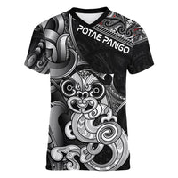 Personalised New Zealand Potae Pango Cricket Women V-Neck T-Shirt Special Maori Hei Tiki Tribal Tattoo LT9 Female Black - Polynesian Pride