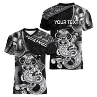 Personalised New Zealand Potae Pango Cricket Women V-Neck T-Shirt Special Maori Hei Tiki Tribal Tattoo LT9 - Polynesian Pride