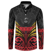 Custom Papua New Guinea Cricket Button Sweatshirt PNG Emblem Mix Polyneisan Pattern