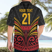 Custom Papua New Guinea Cricket Hawaiian Shirt PNG Emblem Mix Polyneisan Pattern