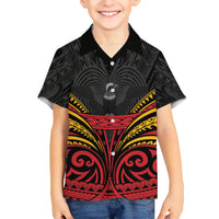 Custom Papua New Guinea Cricket Kid Hawaiian Shirt PNG Emblem Mix Polyneisan Pattern