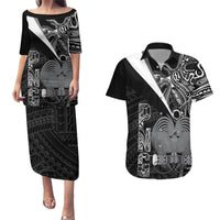 Custom Papua New Guinea Cricket Couples Matching Puletasi and Hawaiian Shirt Tribal Bird of Paradise Tattoo