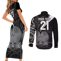 Custom Papua New Guinea Cricket Couples Matching Short Sleeve Bodycon Dress and Long Sleeve Button Shirt Tribal Bird of Paradise Tattoo