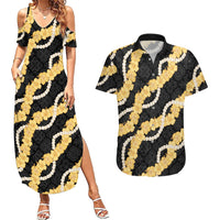 Aloha Melemele Hibiscus Pikake Lei Couples Matching Summer Maxi Dress and Hawaiian Shirt Hawaiian Quilt Pattern