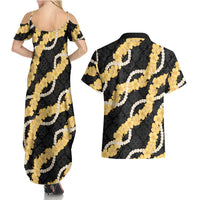 Aloha Melemele Hibiscus Pikake Lei Couples Matching Summer Maxi Dress and Hawaiian Shirt Hawaiian Quilt Pattern