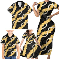 Aloha Melemele Hibiscus Pikake Lei Family Matching Short Sleeve Bodycon Dress and Hawaiian Shirt Hawaiian Quilt Pattern LT9 - Polynesian Pride