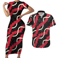 Aloha Ula'ula Hibiscus Pikake Lei Couples Matching Short Sleeve Bodycon Dress and Hawaiian Shirt Hawaiian Quilt Pattern