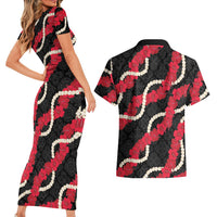 Aloha Ula'ula Hibiscus Pikake Lei Couples Matching Short Sleeve Bodycon Dress and Hawaiian Shirt Hawaiian Quilt Pattern