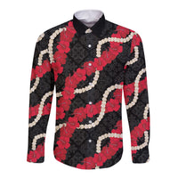 Aloha Ula'ula Hibiscus Pikake Lei Long Sleeve Button Shirt Hawaiian Quilt Pattern