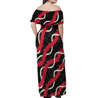 Aloha Ula'ula Hibiscus Pikake Lei Off Shoulder Maxi Dress Hawaiian Quilt Pattern