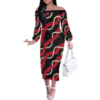 Aloha Ula'ula Hibiscus Pikake Lei Off The Shoulder Long Sleeve Dress Hawaiian Quilt Pattern