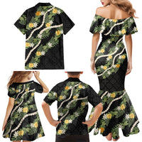 Puakenikeni Anthurium Pikake Lei Family Matching Mermaid Dress and Hawaiian Shirt Hawaiian Quilt Pattern LT9 - Polynesian Pride