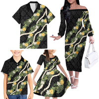 Puakenikeni Anthurium Pikake Lei Family Matching Off The Shoulder Long Sleeve Dress and Hawaiian Shirt Hawaiian Quilt Pattern LT9 - Polynesian Pride