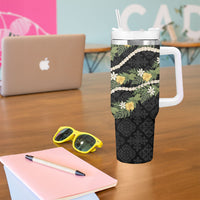 Puakenikeni Anthurium Pikake Lei Tumbler With Handle Hawaiian Quilt Pattern
