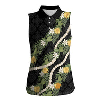 Puakenikeni Anthurium Pikake Lei Women Sleeveless Polo Shirt Hawaiian Quilt Pattern