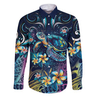 Plumeria Turtles Traditional Tribal Family Matching Tank Maxi Dress and Hawaiian Shirt LT9 Dad's Shirt - Long Sleeve Black - Polynesian Pride