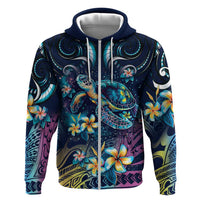 Plumeria Turtles Traditional Tribal Hoodie LT9 Zip Hoodie Black - Polynesian Pride