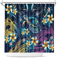 Plumeria Turtles Traditional Tribal Shower Curtain LT9 Black - Polynesian Pride