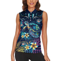 Plumeria Turtles Traditional Tribal Women Sleeveless Polo Shirt LT9 - Polynesian Pride