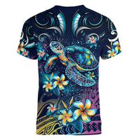 Plumeria Turtles Traditional Tribal Women V-Neck T-Shirt LT9 - Polynesian Pride