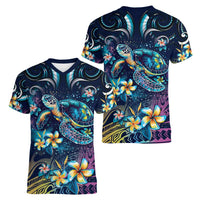 Plumeria Turtles Traditional Tribal Women V-Neck T-Shirt LT9 - Polynesian Pride