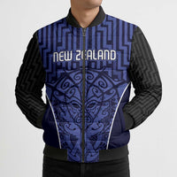Custom Basketball New Zealand Bomber Puffer Jacket Blue Maori Ta Moko Indigenous - Polynesian Pride