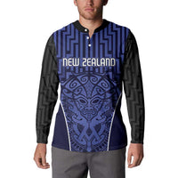 Custom Basketball New Zealand Button Sweatshirt Blue Maori Ta Moko Indigenous - Polynesian Pride