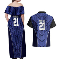 Custom Basketball New Zealand Couples Matching Off Shoulder Maxi Dress and Hawaiian Shirt Blue Maori Ta Moko Indigenous - Polynesian Pride