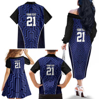 Custom Basketball New Zealand Family Matching Off The Shoulder Long Sleeve Dress and Hawaiian Shirt Blue Maori Ta Moko Indigenous - Polynesian Pride
