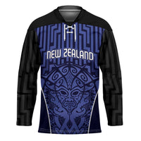 Custom Basketball New Zealand Hockey Jersey Blue Maori Ta Moko Indigenous - Polynesian Pride