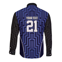 Custom Basketball New Zealand Long Sleeve Button Shirt Blue Maori Ta Moko Indigenous - Polynesian Pride
