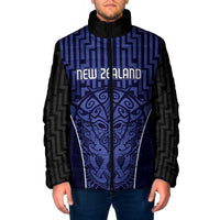Custom Basketball New Zealand Padded Jacket Blue Maori Ta Moko Indigenous - Polynesian Pride