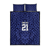 Custom Basketball New Zealand Quilt Bed Set Blue Maori Ta Moko Indigenous - Polynesian Pride