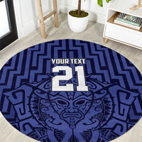 Custom Basketball New Zealand Round Carpet Blue Maori Ta Moko Indigenous - Polynesian Pride