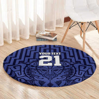 Custom Basketball New Zealand Round Carpet Blue Maori Ta Moko Indigenous - Polynesian Pride
