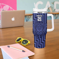 Custom Basketball New Zealand Tumbler With Handle Blue Maori Ta Moko Indigenous - Polynesian Pride