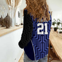 Custom Basketball New Zealand Women Casual Shirt Blue Maori Ta Moko Indigenous - Polynesian Pride