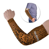 Custom Basketball New Zealand Arm Sleeves Gold Maori Ta Moko Indigenous - Polynesian Pride