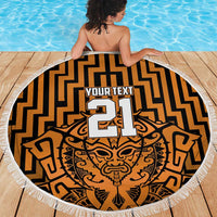 Custom Basketball New Zealand Beach Blanket Gold Maori Ta Moko Indigenous - Polynesian Pride